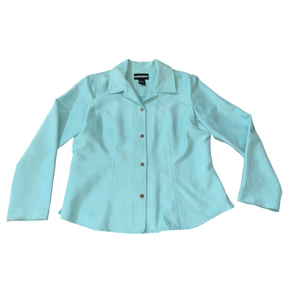 Requirements Women's L Aqua Textured Snap Front Blazer Long Sleeve Career Top